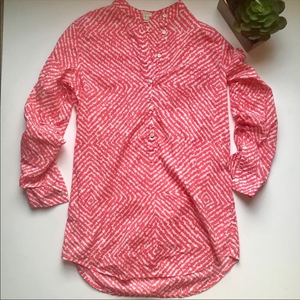 J. CREW Vibrant Chevron Coral and White Light Cotton Tunic Oversized Top Size XS
